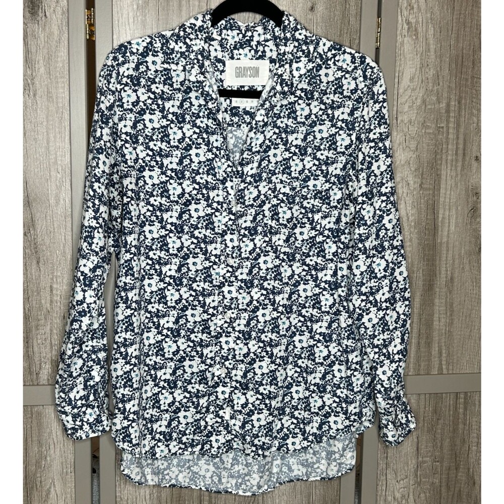 Grayson Button Down Shirt Size 2 The Hero Floral Print V Neck Collared